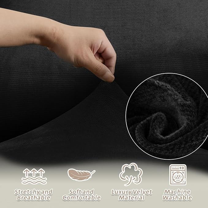 Arfntevss Sectional Recliner Couch Covers Velvet Corner Sectional Sofa Cover for Reclining Couch Stretch Soft L Shape Recliner Slipcover Thick U Shaped Washable Protector (5 Seat Cover, Black)