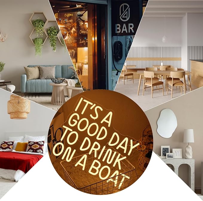 It's A Good Day To Drink On A Boat Neon Sign, Boat Drink Neon light, Bar Art Wall Warm White LED Light Up Sign for Home Bar Club Party Restaurant