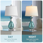 Coastal Glass Table Lamps Set of 2, 3-Way Dimmable Touch Control Nautical Lamp with USB A+C Ports,Bedside Lamp Beach Decor,Nightstand Lamp with White Shade for Living Room Bedroom(LED Bulbs Included)