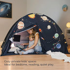 Tiny Land Space Galaxy Bed Tent for Kids – Sleep Bed Canopy with 9 Planets Design, Easy-to-Install Indoor Kids Play Tent, Imaginative Playhouse, Ideal Gift for Boys & Girls – 77" x 40" x 46"