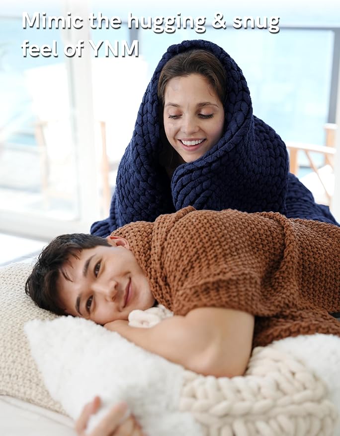 YnM Chunky Throw Blanket, Medium-Weight, Hand Knitted, Skin Friendly, Ventilated and Breathable, Machine Washable, Home Décor Piece for Couch, Sofa and Bed (Indigo Blue, 60x80 Inch)