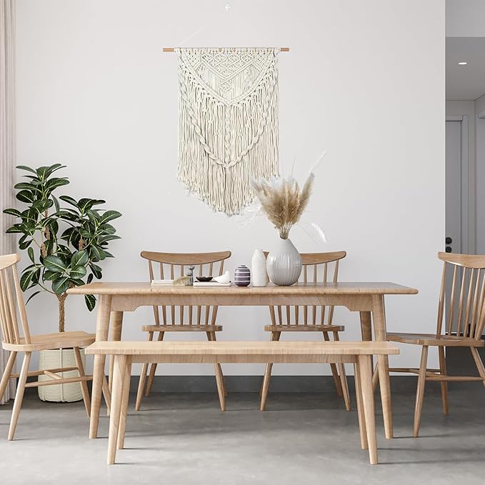 JONKASIPA Macrame Wall Hanging - Bohemian Handmade Woven Tassel Tapestry Chic Lace Hanging Home Decor,Macrame Wall Decor for Bedroom,Living Room or Apartment(White)