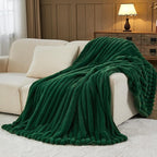 NEWCOSPLAY Faux Fur Throw Blanket Dark Green 3D Ribbed Plush Thick Warm Blanket for Couch Sofa Bed 850GSM (Dark Green Ribbed, Throw(50"x60"))