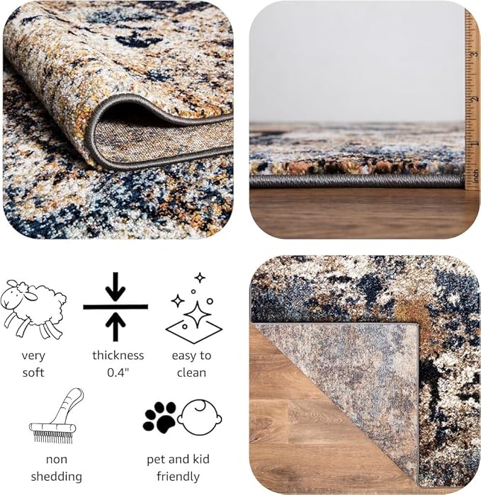Keen Home Design Area Rugs - 8x10 Non-Shedding, Abstract Rugs for Kitchen, Living Room, Bedroom, Dining Room, Entryway - Size: 7'3" x 10'2", Multi
