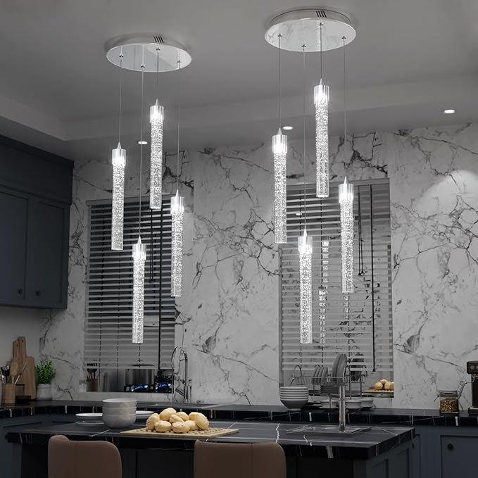 4-Lights Kitchen Island Pendant Lights Silver Mini Chandeliers for Dining Room Crystal Pendant Lighting Ceiling Lights for Hallway Foyer Living Room