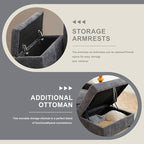 120.3" Modern L-Shaped Sectional Sofa with 360°Swivel Drop-Down Table, Storage Armrest, USB Ports & Movable Storage Ottoman – Plush Linen Cloud Couch for Lounge (Grey)
