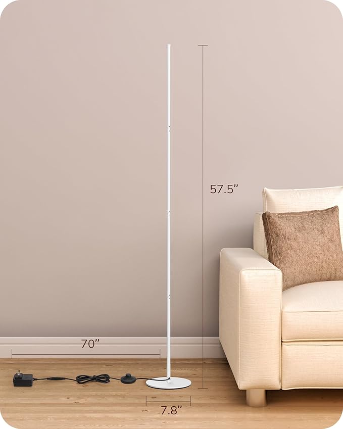 EDISHINE LED Corner Floor Lamp, 57.5" Minimalist Dimmable Sleek Light, Adjustable Height, Tall Floor Lamps for Living Room, Bedroom, Office, 3000K Warm White Light, White
