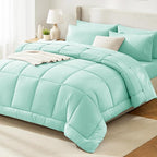 CozyLux King Size Comforter Set Mint Green, 7 Pieces Bed in a Bag, Green Comforter King Size, All Season Bedding Sets with Stitch Quilted Comforter, Flat Sheet, Fitted Sheet, Pillowcases