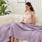 EMME Cotton Blanket Queen Size for Bed Soft Large Muslin Bed Blankets 80"x90" Lightweight Breathable All Season Gauze, Lavender