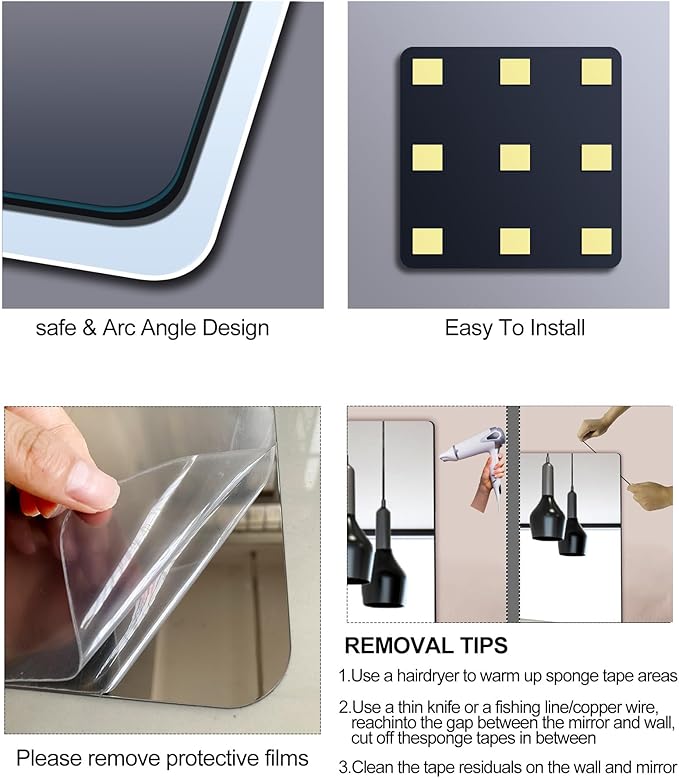 Unbreakable Full Length Wall Mirror,Mirrors for Bedroom,Over The Door Mirror,4 Pcs 12"x12",Shatterproof Plexiglass Acrylic,Long Closet,Workout for Home Gym Body Mirrors for Bedroom