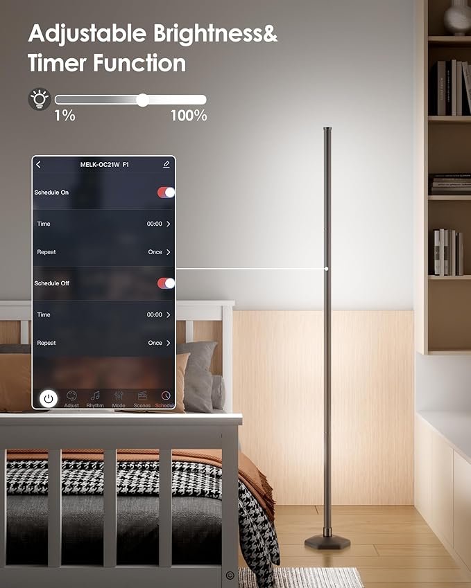 RGB+W Corner Floor Lamp, 65" Color Changing 24V LED Floor Lamp with Cool White Bluetooth APP Remote Control Music Sync Modern Stand Lamp 16 Million DIY Colors for Living Room Bedroom