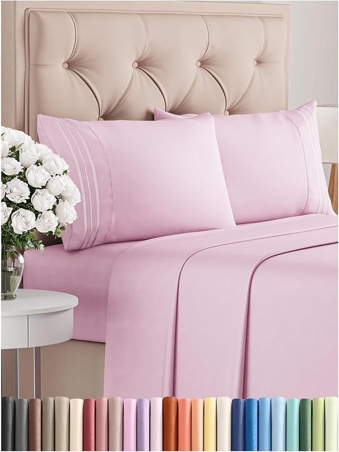 Cal King Size 4 Piece Sheet Set - Comfy Breathable & Cooling Bed Sheets Set - Hotel Luxury Bedding for Women, Men, Kids, Teens, Boys & Girls - Deep Pockets, Soft, Wrinkle Free - Oeko-Tex - Light Pink