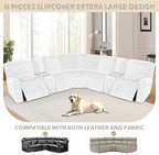 Arfntevss Sectional Recliner Couch Covers Velvet Washable Corner Sectional Sofa Cover for Reclining Couch Stretch Soft Thick L Shape Recliner Slipcover Set (5 Seat with 2 Console Cover, White)