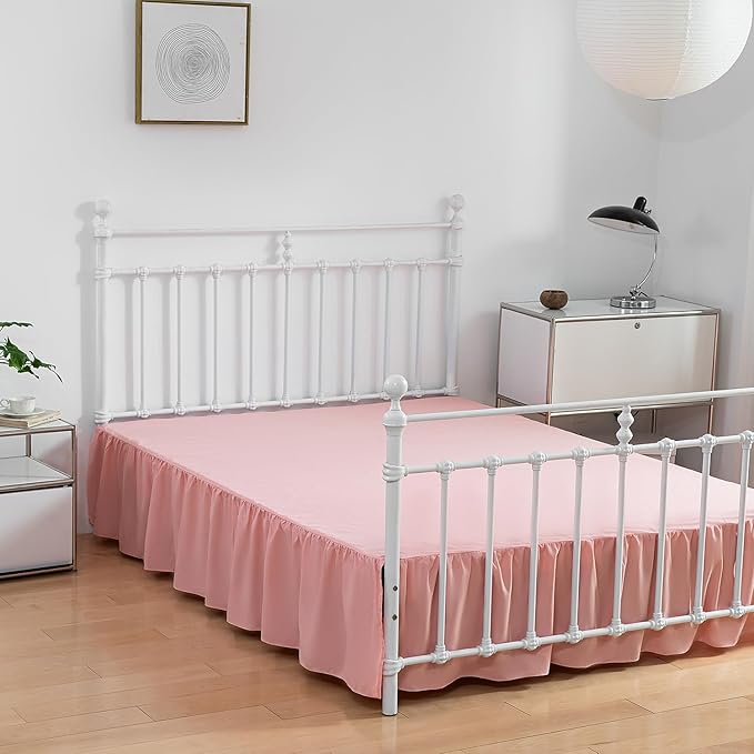 Bed Skirt Queen Size Ruffled Bed Skirt with Split Corners, 16 Inch Drop Dust Ruffle Bed Skirt with Platform,16 Inch, Blush, Queen Size