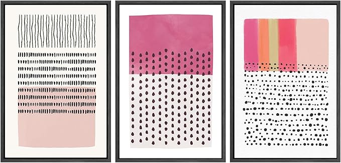 SIGNWIN Framed Canvas Print Wall Art Set Pink Geometric Color Block Collage Abstract Shapes Illustrations Modern Art Contemporary Minimal Ultra for Living Room, Bedroom, Office - 24"x36"x3 Black