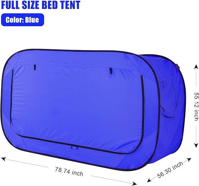 Bed Tent Full Bed Canopy Portable Dream Tent for Adult Indoor Sleeping Tents with 2 Doors Breathable Private Space Tents, Blue