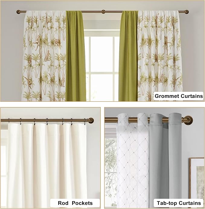 Industrial Curtain Rods 18 to 120 in,Blackout Curtain Rod,Adjustable Length,1 in Diameter Pipe,Wall or Ceiling Mounted,for Bedroom and Living Room (Coffee Gold 18” to 120”)