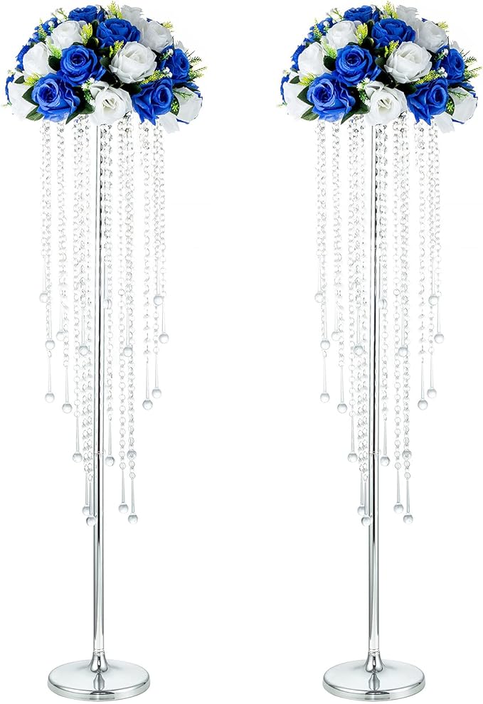 NUPTIO Silver Crystal Flower Vases for Weddings, 2 Pcs 39.4in Tall, Elegant Party Decorations
