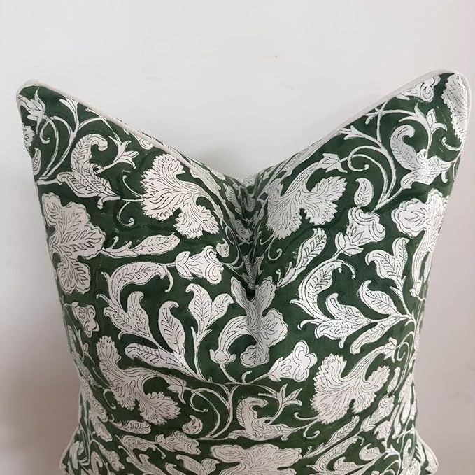 Ridhi Pantone Artichoke Green Block Print Canvas Cotton Throw Pillow Covers for Decorative Couch Pillows for Living Room, Chic Boho Cute Outdoor Thanksgiving Pillows Covers Gifts 18x18 Inches