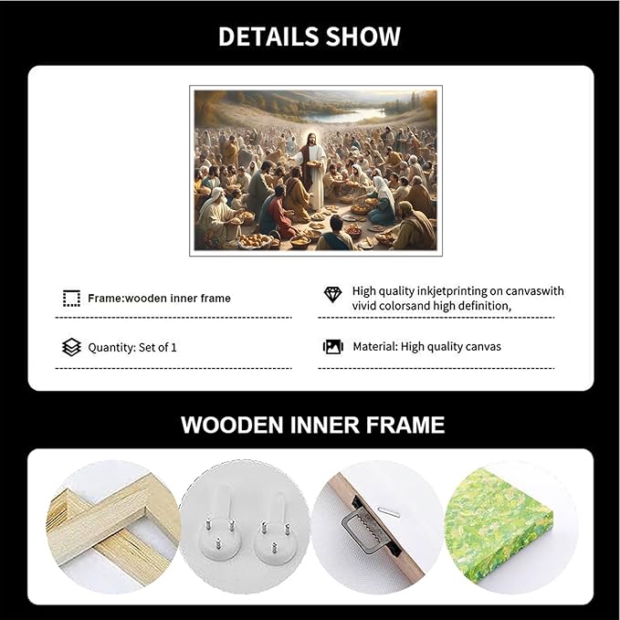 XWNLTEPK Jesus Feeding 5,000 People with Five Loaves and Two Fishes Miracle Mercy Canvas Art Wall Decor Poster Suitable for Bedroom Living Room Relaxation Room Confession Room