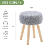 Wimarsbon Pouf Ottoman, 100% Cotton Knitted Boho Footstool, Round Footrest with Non-Skid Wood Legs, Home Décor Handmade Pouffe, Leisure Floor Step Stool for Living Room (Long Leg - Gery)