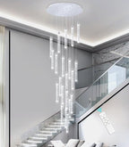 20-Lights Chandelier LED Dimmable Chandeliers for Entryway Flush Mount Ceiling Pendant Light Fixture Crystal Chandeliers for Living Room Chrome Finished Lighting Modern 156in High Ceiling Chandelier