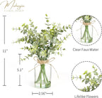 Artificial Eucalyptus Stems in Glass Vase with Faux Water,7Pcs Fake Plant for Centerpiece Bathroom Farmhouse Room Home Decor (Sage Green Eucalyptus)