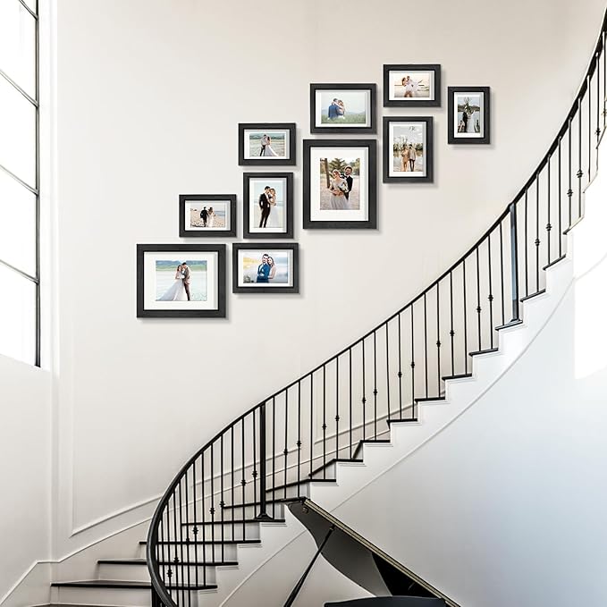 Picture Frames Set of 10 Balck, Bulk MDF Frames for 8x10, 5x7, 4x6 Photos Real Glass for Wall or Tabletop