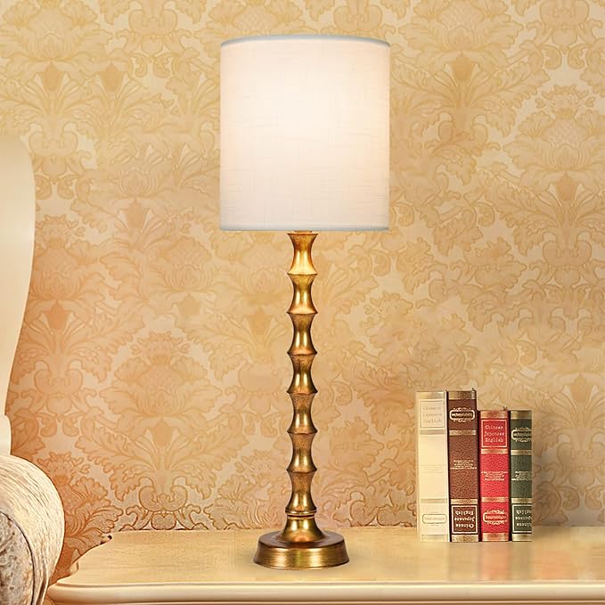 30.5" Buffet Lamps Set of 2 for Living Room, Buffet Lamps for Dining Room, Gold Lamp Set of 2 for Credenza, Modern Golden Table Lamp Tall Skinny, Gold Bamboo Candlestick Lampset for Bedroom