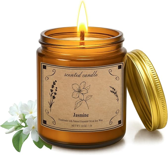 Scented Candles for Home, 16oz Large Jar Scented Candle – Jasmine Soy Wax Candle with 100 Hour Burn Time, Long Lasting Aromatherapy Candle for Home Décor, Relaxing Fragrance & Gift Giving