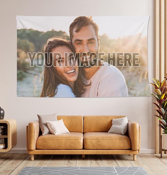 Personalized Custom Tapestry - Ships Next Business Day, Made in USA - Upload Your Own Image for a Unique Wall Hanging Backdrop, Perfect for Home & Living Room Decor, Bedroom Wall Art (60x103)