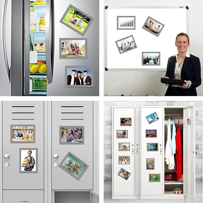 Magnetic Photo Frames with Sliver-Grey Border(4"X6",10 Pack),Magnet Picture Frame Pockets/Postcard Holder,Decorations for Fridge/Lockers/Home/Office/School/Classroom/Whiteboard/Party