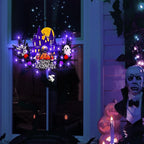 Lighted Halloween Wreaths for Front Door, Welcome Metal Wooden Door Wreath Decor Hanging Sign, 30 LED Lighted Wall Decor Battery Operated for Halloween Indoor Outdoor (Spider)