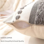 Boho Throw Pillow Covers 18x18 Set of 2 Farmhouse Decorative Cushion Case Striped Square Pillows Cover Chenille Pillow Cases Accent Neutral Pillowcase for Sofa Couch Bed,Gray