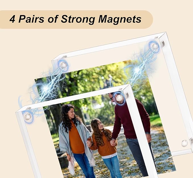 7x7 Acrylic Picture Frame 5 Pack,Clear Double Sided Frameless Photo Frame with Magnetic, Free Standing Desktop Acrylic Frame Display, Lucite Frame with Gift Box Package