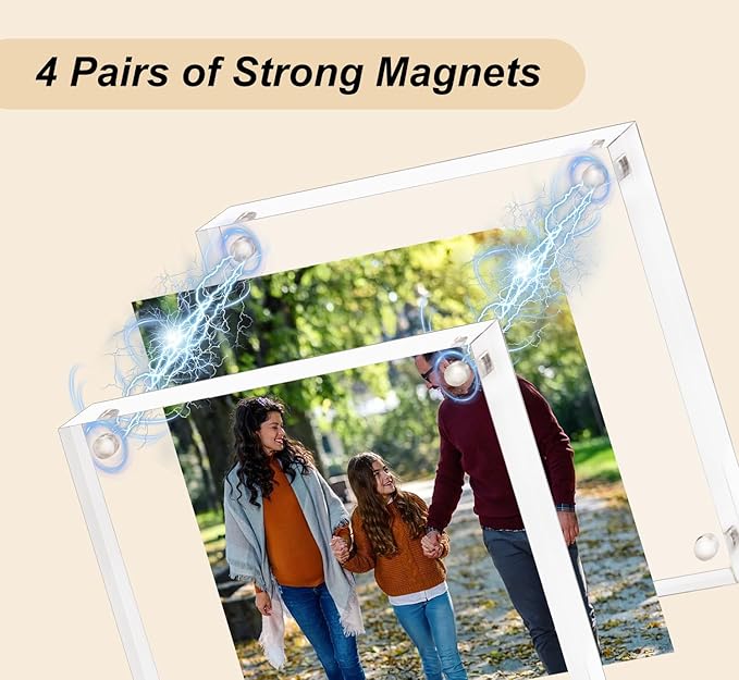 Acrylic Picture Frame 8x8, Clear Double Sided Frameless Photo Frame with Magnetic, Free Standing Desktop Acrylic Frame Display, Lucite Frame with Gift Box Package, 12+12mm Thickness - 1 Pack