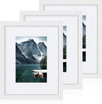 8x10 White Picture Frames set of 3, Made of Wooden and Glass Photo frame - Displays Picture 5x7 with Mat or 8 x 10 without Mat, Desktop & Wall Collage Frame set
