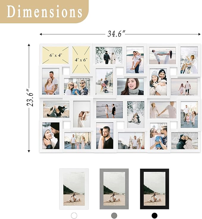 Jerry & Maggie 4×6 collage frame 24 pictures, picture frames collage wall decor, 24 slot picture frame Wall Hanging For 6×4 Photo, White