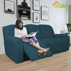 Easy-Going 8 Pieces Recliner Sofa Stretch Sofa Slipcover Sofa Cover Furniture Protector Couch Soft with Elastic Bottom Kids, Spandex Jacquard Fabric Small Checks Deep Teal