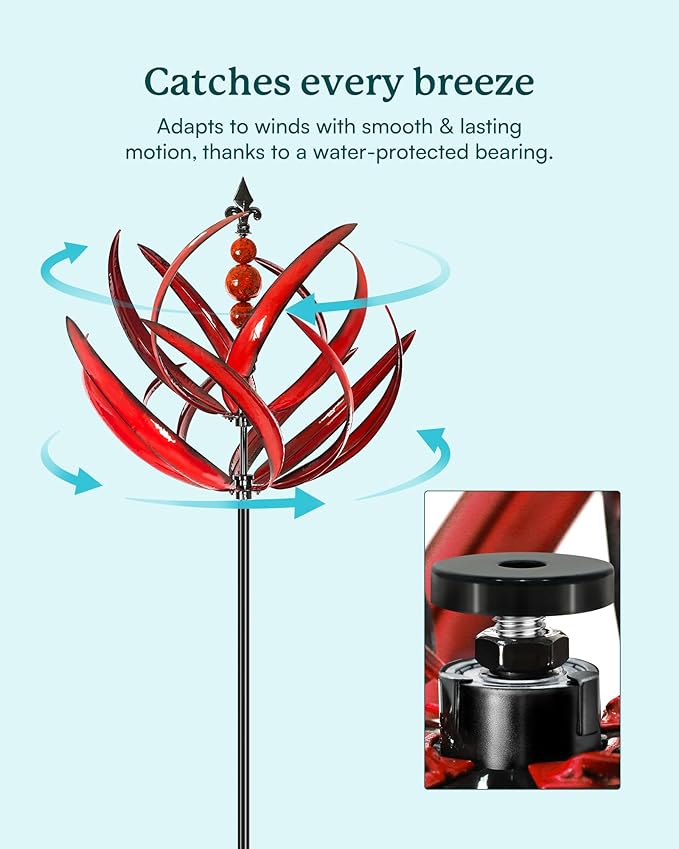 Yard Garden Wind Spinners - 91" Height Extra Large Wind Spinners Outdoor Metal, Kinetic Wind Sculptures for Lawn Patio Garden Decor (Burgundy Lotus)