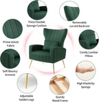 X-VOLSPORT Velvet Accent Chair, Mid Century Modern High Back Living Room Chair with Waist Pillow, Upholstered Arm Chair with Metal Gold Legs for Bedroom, Club, Green