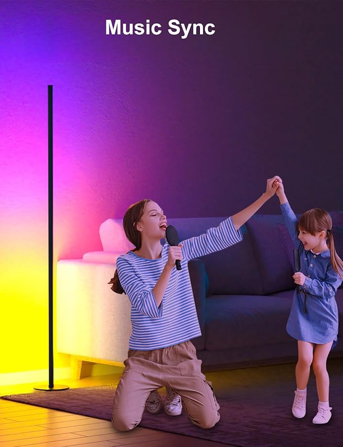 RGB IC Corner Floor Lamp, Upgraded LED Corner Lamp APP and Remote Control, 16 Million Colors and Warm White, Music Sync, Timing Function, Color Changing Ambient Light for Living Room Bedroom Gaming