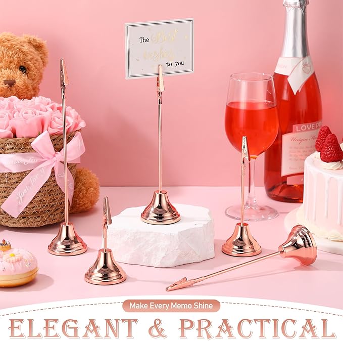 20 Pcs Table Number Holders 4/6/8/10 Inch Metal Place Card Holders with Alligator Clip Heavy Base Wedding Table Number Stand Picture Photo Clip for Banquet Party Birthday Restaurant(Rose Gold)