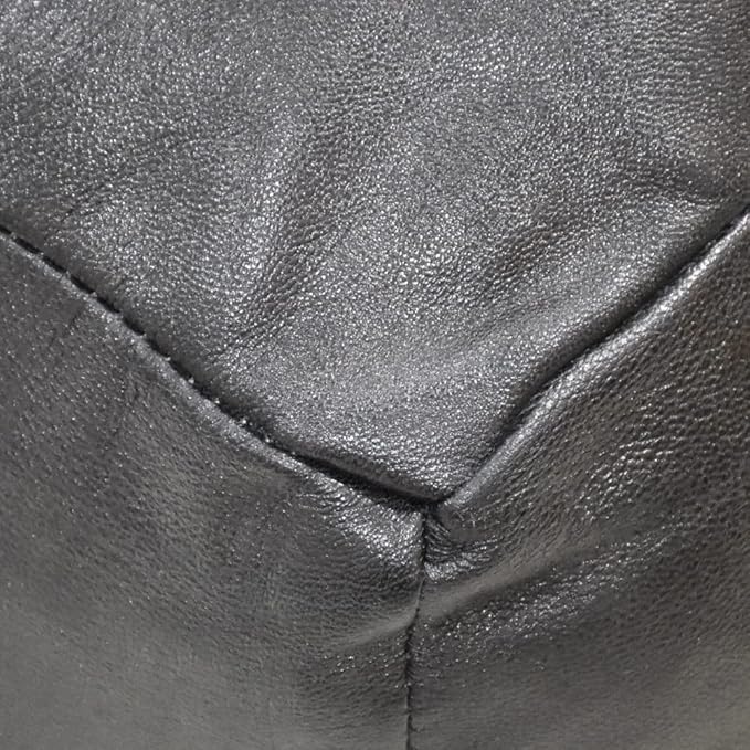 Square Shaped Goat Leather Handmade Eco-Friendly Black Pouf - 18" x 18" x 18", Plain Solid, Recycled Cotton Filled Stuffed Seating PF12