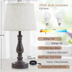 Table Lamps for Bedrooms Set of 2 - Touch Bedside Lamps with USB C+A Ports - 3 Way Dimmable Nightstand Lamps for End Tables Farmhouse Night Stand Lamps for Living Room Bed Side Guest Room