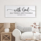 With God All Things are Possible Framed Wall Art, 40''×15'' White Holy Religious Rustic Bible Verse for Christian God Jesus Christ Prayer, Positive Horizontal Inspirational Catholic Scripture Decor