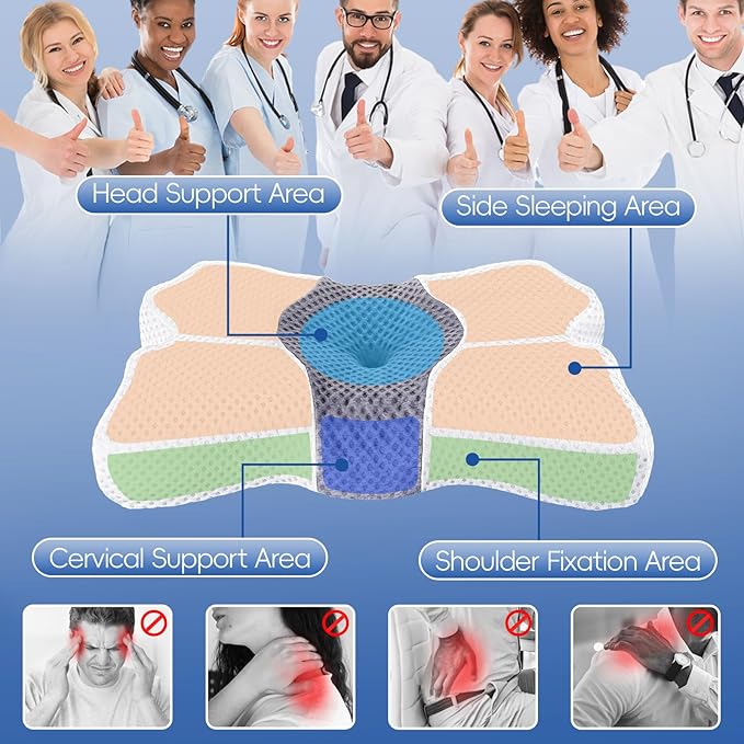 H HOKIZU Cervical Neck Pillow for Pain Relief, Ergonomic Contour Memory Foam Pillow for Side,Back,Stomach Sleepers, Orthopedic Pillow for Neck Pain Relief (White, 24"x14"x5")