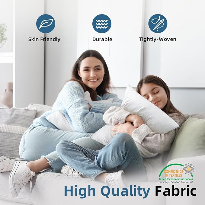 YSTHER Down Feather Throw Pillow Inserts 20x20 Set of 2 Firm Large Lumbar Pillows for Bed Decorative Couch Soft Pillows for Sleeping Indoor White Cotton Pillow Sofa