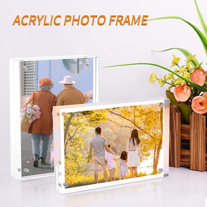 Acrylic 4x6 Picture Frame, Clear Photo Display Magnetic Photo Frame 4x6, Double Sided Frameless Desk Picture Frames for Office