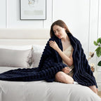 Amélie Home Faux Fur Throw Blanket for Couch, Cozy Fuzzy Fluffy Fur Luxurious Soft Striped Plush Gift Blankets for Family Sofa Chair Bed Living Room Bedroom, 55"x70", Navy Blue
